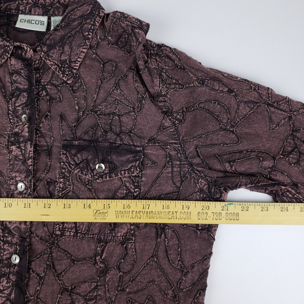 Chico's Blouse Women's Size 1 Purple Floral Frayed Embroidery Button Shirt - Picture 6 of 8